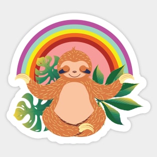 Sloth meditate and rainbow Sticker